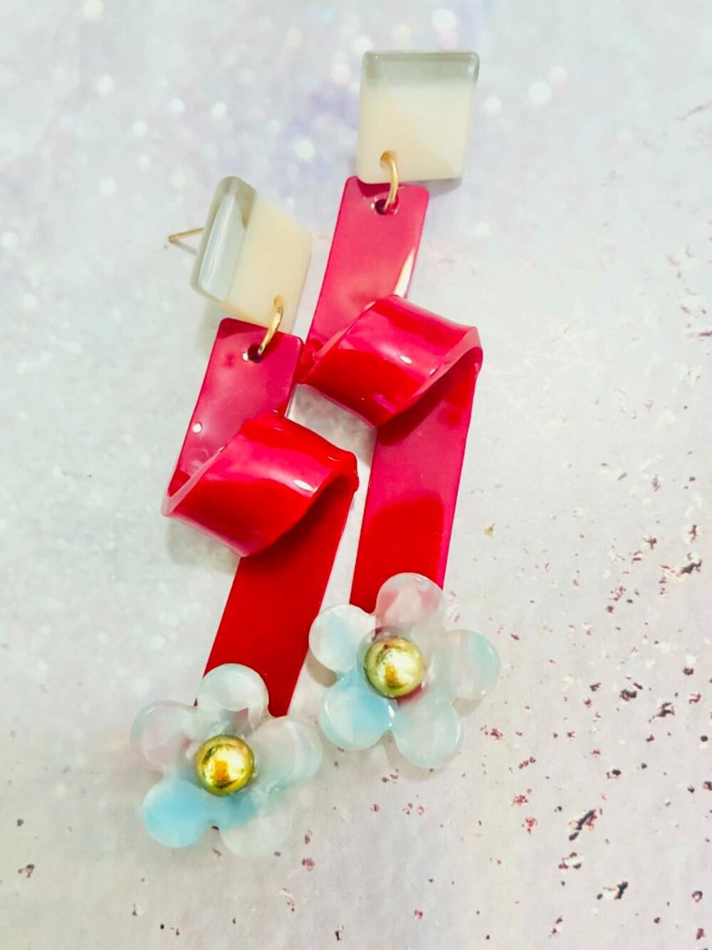 Retro 3D Flower Blue Earrings, Acrylic, Bold Statement Jewelry for Party